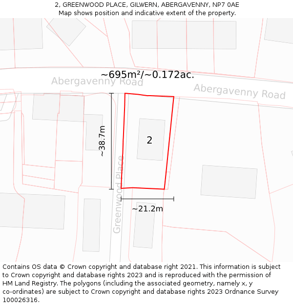 2, GREENWOOD PLACE, GILWERN, ABERGAVENNY, NP7 0AE: Plot and title map