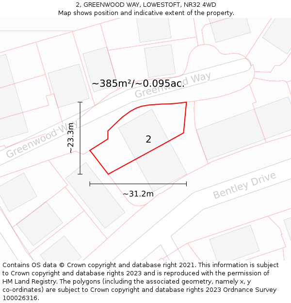 2, GREENWOOD WAY, LOWESTOFT, NR32 4WD: Plot and title map