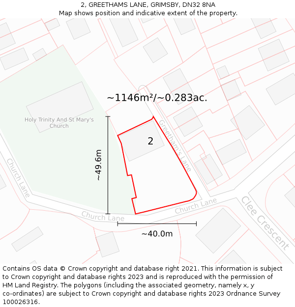 2, GREETHAMS LANE, GRIMSBY, DN32 8NA: Plot and title map