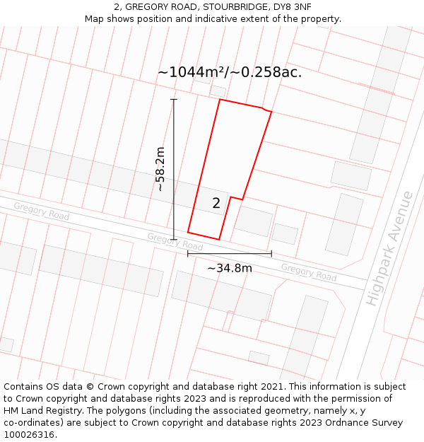 2, GREGORY ROAD, STOURBRIDGE, DY8 3NF: Plot and title map
