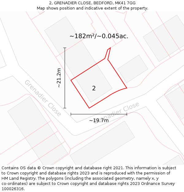 2, GRENADIER CLOSE, BEDFORD, MK41 7GG: Plot and title map