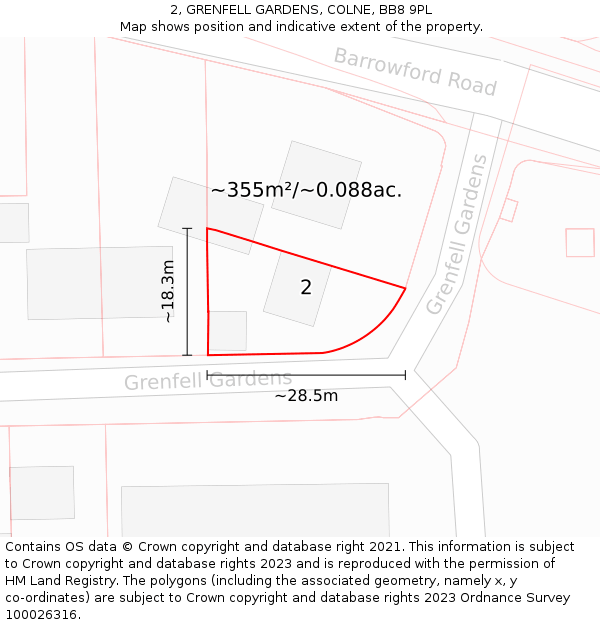 2, GRENFELL GARDENS, COLNE, BB8 9PL: Plot and title map