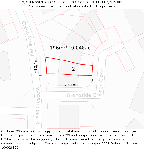 2, GRENOSIDE GRANGE CLOSE, GRENOSIDE, SHEFFIELD, S35 8LY: Plot and title map