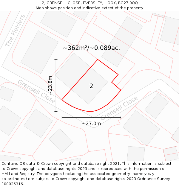 2, GRENSELL CLOSE, EVERSLEY, HOOK, RG27 0QQ: Plot and title map