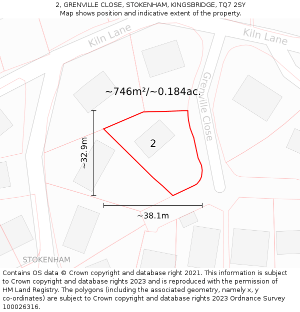 2, GRENVILLE CLOSE, STOKENHAM, KINGSBRIDGE, TQ7 2SY: Plot and title map