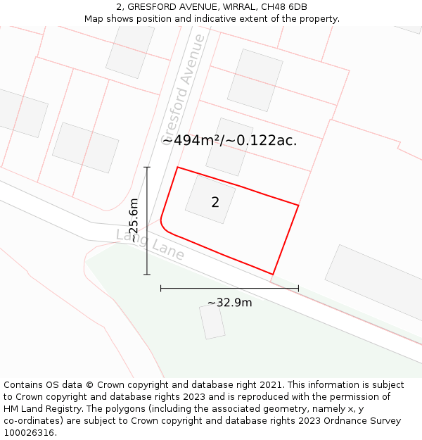 2, GRESFORD AVENUE, WIRRAL, CH48 6DB: Plot and title map