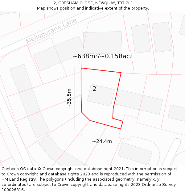 2, GRESHAM CLOSE, NEWQUAY, TR7 2LF: Plot and title map