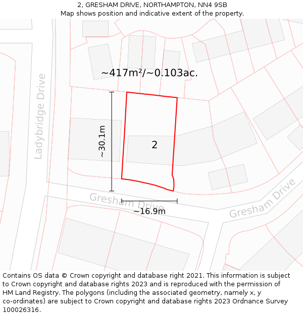 2, GRESHAM DRIVE, NORTHAMPTON, NN4 9SB: Plot and title map