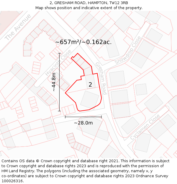 2, GRESHAM ROAD, HAMPTON, TW12 3RB: Plot and title map