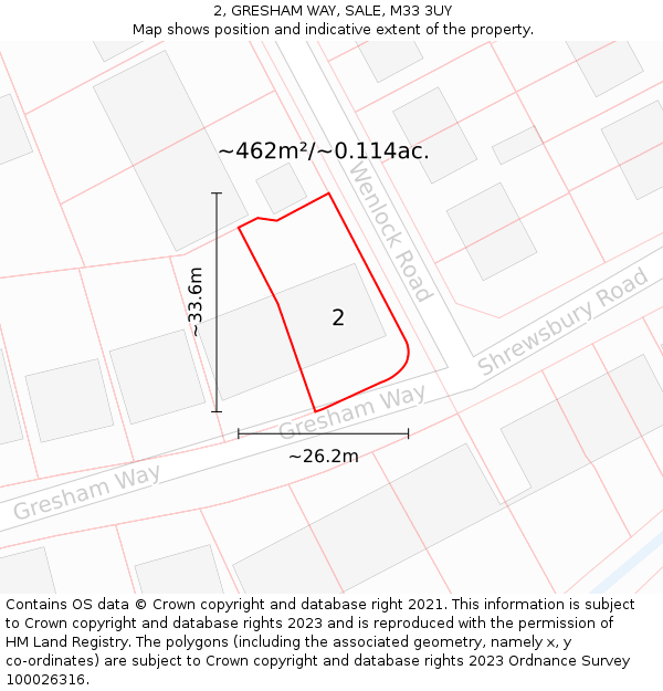 2, GRESHAM WAY, SALE, M33 3UY: Plot and title map