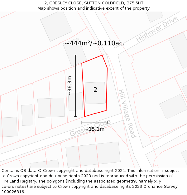 2, GRESLEY CLOSE, SUTTON COLDFIELD, B75 5HT: Plot and title map