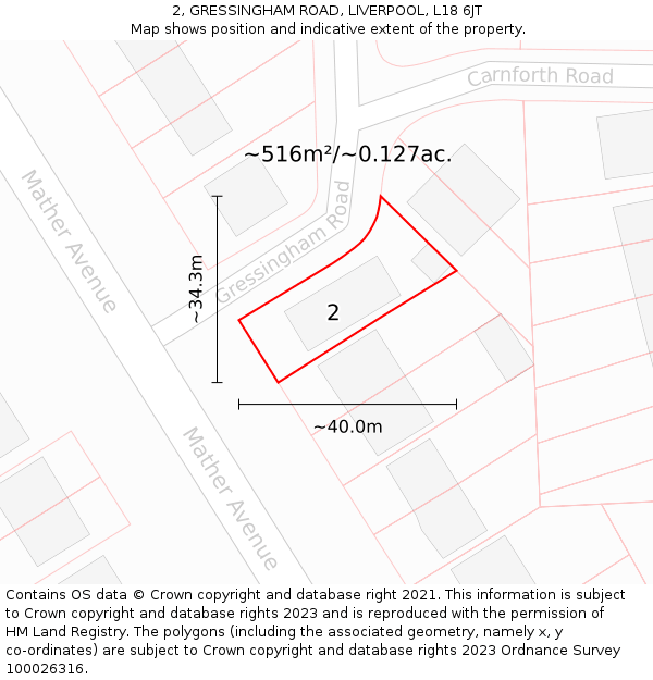 2, GRESSINGHAM ROAD, LIVERPOOL, L18 6JT: Plot and title map