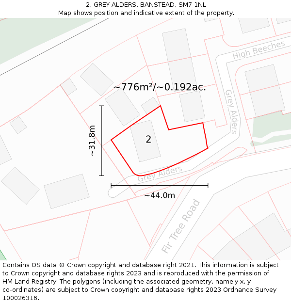 2, GREY ALDERS, BANSTEAD, SM7 1NL: Plot and title map