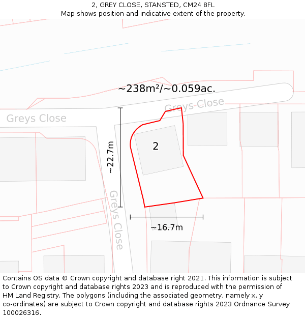 2, GREY CLOSE, STANSTED, CM24 8FL: Plot and title map