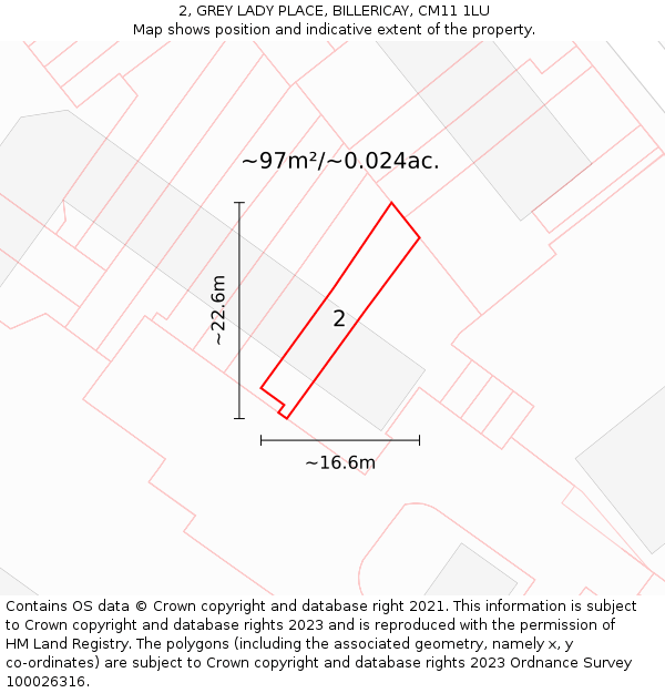 2, GREY LADY PLACE, BILLERICAY, CM11 1LU: Plot and title map