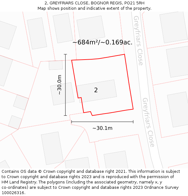 2, GREYFRIARS CLOSE, BOGNOR REGIS, PO21 5RH: Plot and title map