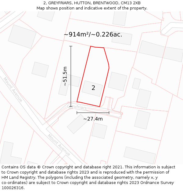 2, GREYFRIARS, HUTTON, BRENTWOOD, CM13 2XB: Plot and title map