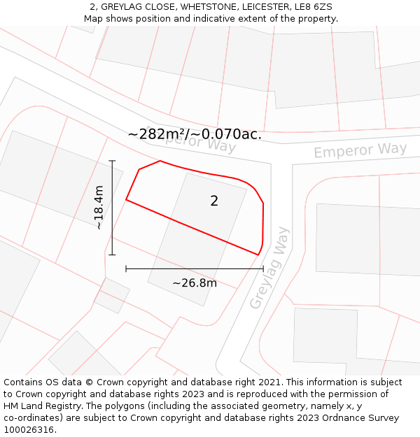 2, GREYLAG CLOSE, WHETSTONE, LEICESTER, LE8 6ZS: Plot and title map