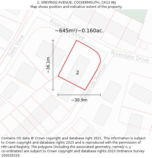 2, GREYRIGG AVENUE, COCKERMOUTH, CA13 9EJ: Plot and title map