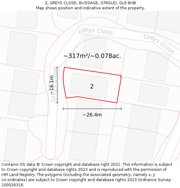 2, GREYS CLOSE, BUSSAGE, STROUD, GL6 8HB: Plot and title map