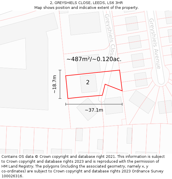 2, GREYSHIELS CLOSE, LEEDS, LS6 3HR: Plot and title map