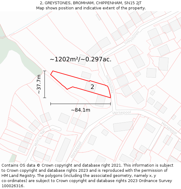2, GREYSTONES, BROMHAM, CHIPPENHAM, SN15 2JT: Plot and title map