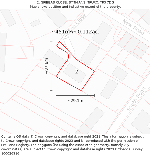 2, GRIBBAS CLOSE, STITHIANS, TRURO, TR3 7DG: Plot and title map