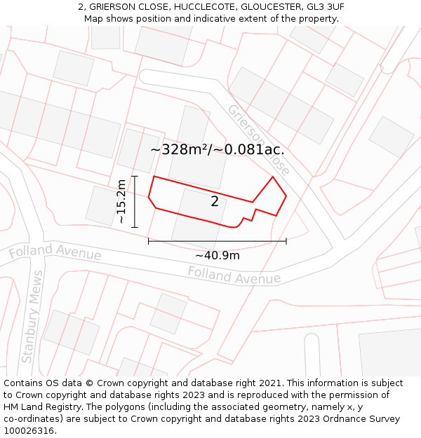 2, GRIERSON CLOSE, HUCCLECOTE, GLOUCESTER, GL3 3UF: Plot and title map