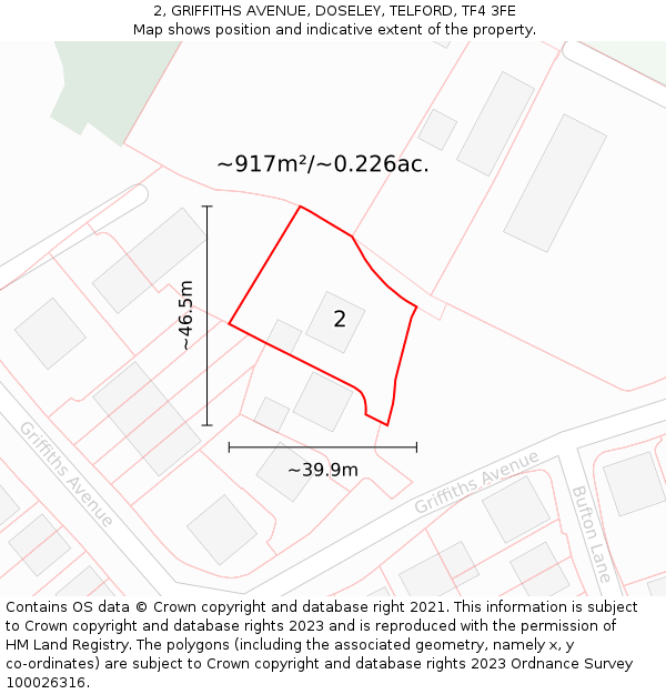2, GRIFFITHS AVENUE, DOSELEY, TELFORD, TF4 3FE: Plot and title map