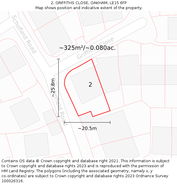 2, GRIFFITHS CLOSE, OAKHAM, LE15 6FP: Plot and title map