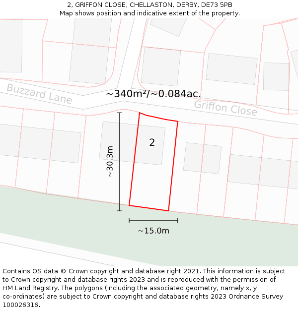 2, GRIFFON CLOSE, CHELLASTON, DERBY, DE73 5PB: Plot and title map