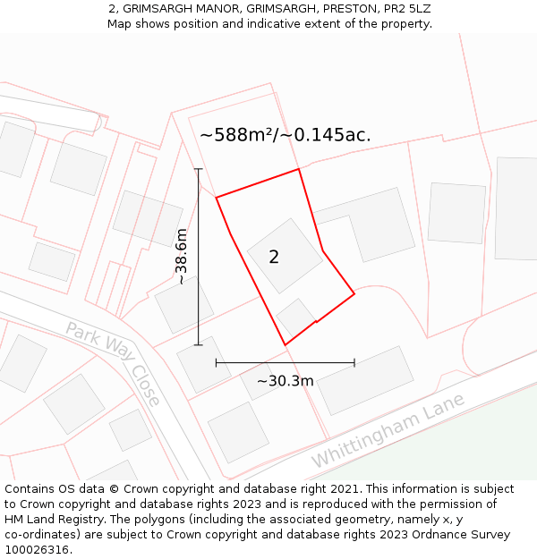 2, GRIMSARGH MANOR, GRIMSARGH, PRESTON, PR2 5LZ: Plot and title map