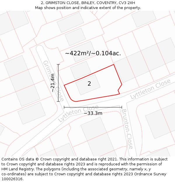 2, GRIMSTON CLOSE, BINLEY, COVENTRY, CV3 2XH: Plot and title map