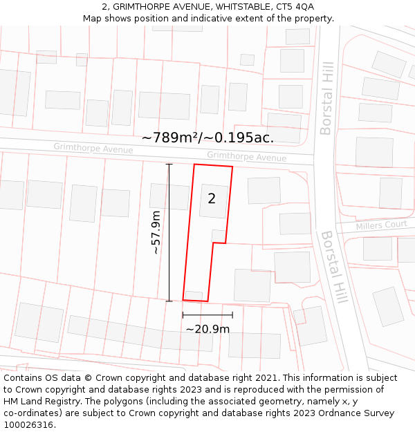 2, GRIMTHORPE AVENUE, WHITSTABLE, CT5 4QA: Plot and title map
