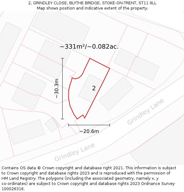 2, GRINDLEY CLOSE, BLYTHE BRIDGE, STOKE-ON-TRENT, ST11 9LL: Plot and title map