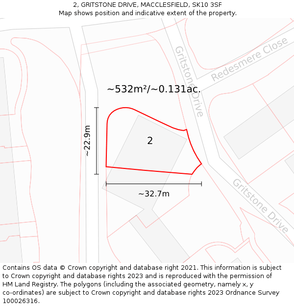 2, GRITSTONE DRIVE, MACCLESFIELD, SK10 3SF: Plot and title map