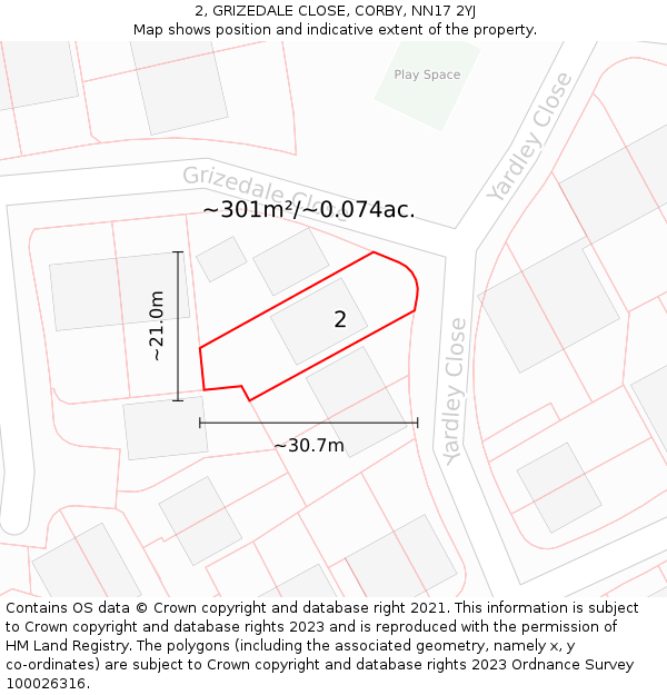 2, GRIZEDALE CLOSE, CORBY, NN17 2YJ: Plot and title map