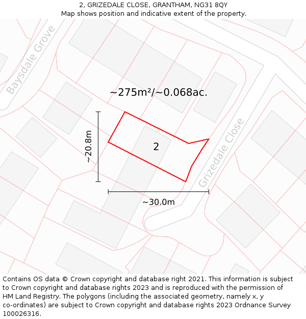 2, GRIZEDALE CLOSE, GRANTHAM, NG31 8QY: Plot and title map