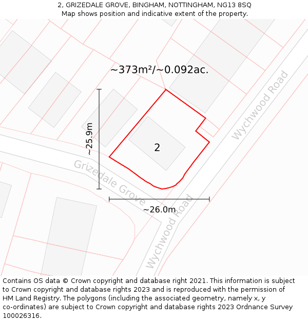 2, GRIZEDALE GROVE, BINGHAM, NOTTINGHAM, NG13 8SQ: Plot and title map