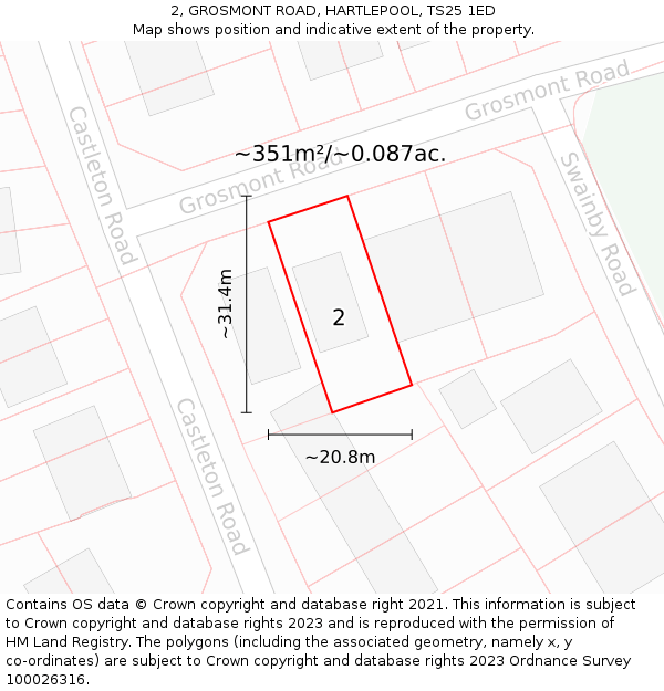 2, GROSMONT ROAD, HARTLEPOOL, TS25 1ED: Plot and title map