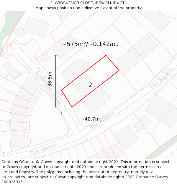 2, GROSVENOR CLOSE, IPSWICH, IP4 2TU: Plot and title map