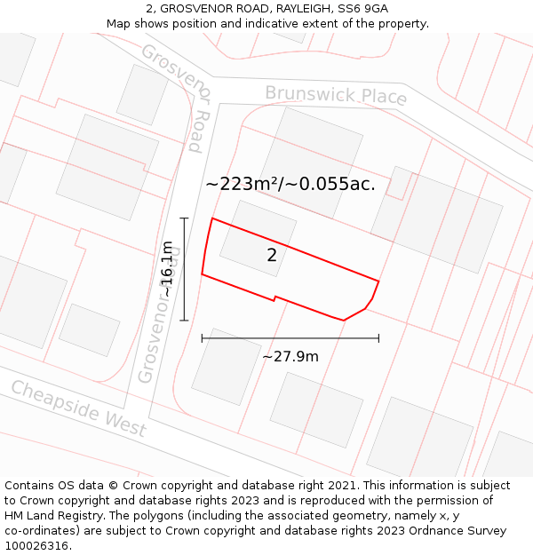 2, GROSVENOR ROAD, RAYLEIGH, SS6 9GA: Plot and title map