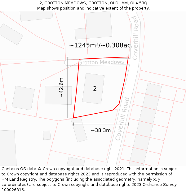 2, GROTTON MEADOWS, GROTTON, OLDHAM, OL4 5RQ: Plot and title map