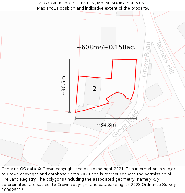 2, GROVE ROAD, SHERSTON, MALMESBURY, SN16 0NF: Plot and title map
