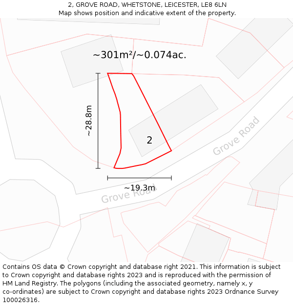 2, GROVE ROAD, WHETSTONE, LEICESTER, LE8 6LN: Plot and title map
