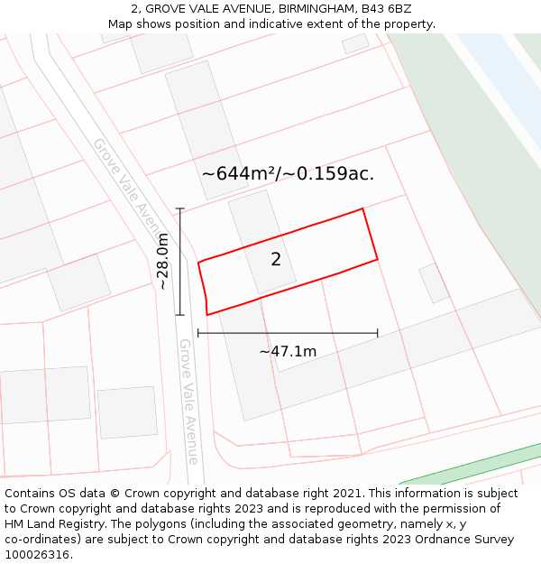 2, GROVE VALE AVENUE, BIRMINGHAM, B43 6BZ: Plot and title map