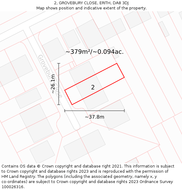 2, GROVEBURY CLOSE, ERITH, DA8 3DJ: Plot and title map