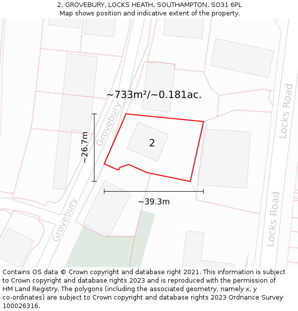 2, GROVEBURY, LOCKS HEATH, SOUTHAMPTON, SO31 6PL: Plot and title map