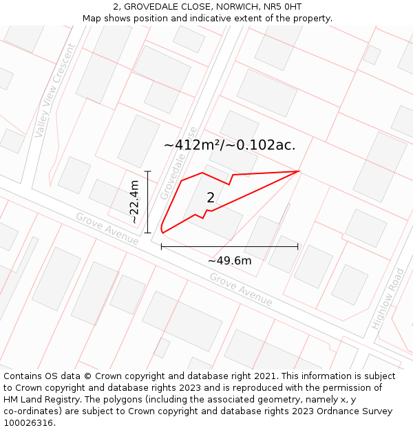 2, GROVEDALE CLOSE, NORWICH, NR5 0HT: Plot and title map