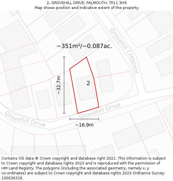 2, GROVEHILL DRIVE, FALMOUTH, TR11 3HS: Plot and title map